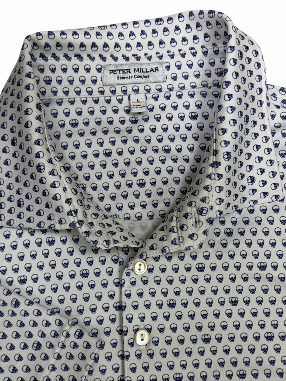 Peter Millar Summer Comfort Polo Shirt Mens Large Seeing Double Skull Geometric